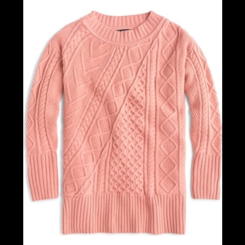 Pink J. Crew Oversized Patchwork Cable Sweater Xs - image 1